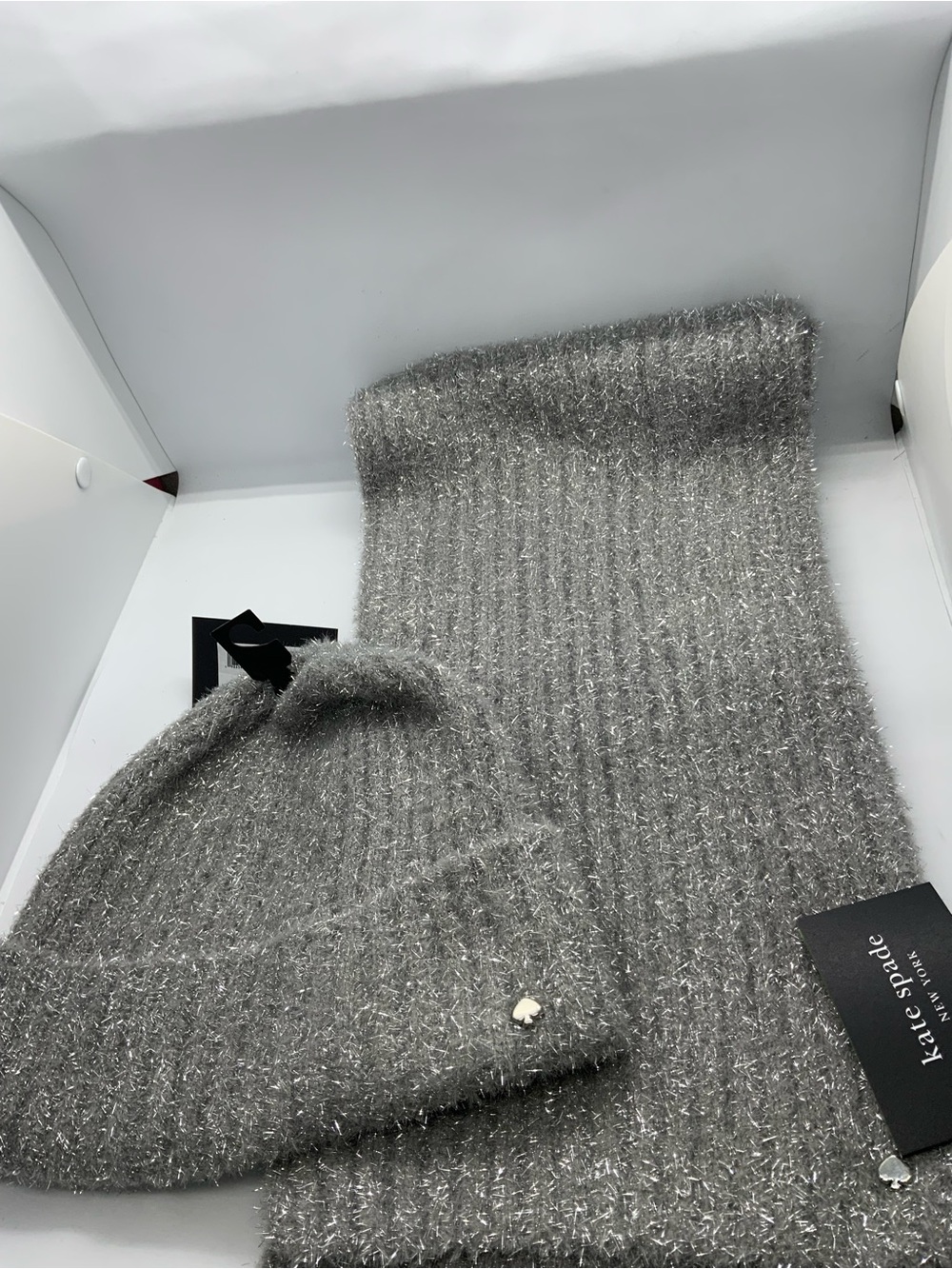 kate spade Silver-Gray Fuzzy Knit Crewneck Sweater